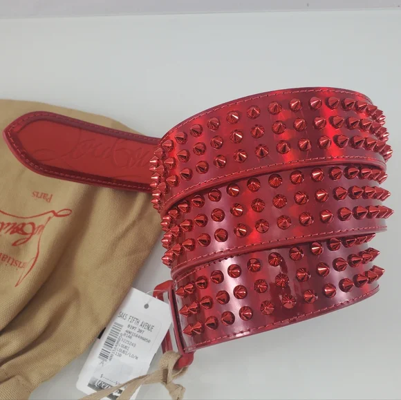 NWT$590 Louboutin Mens Loubi Sneaker Spiked Red Belt Sz 110cm, 44" - Picture 14 of 16